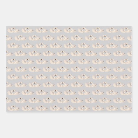 Swan Couple and Hearts on Silver & White Wedding Geschenkpapier Set (Vorderseite)