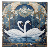 Swan Couple Art Nouveau Bird Kunst, Dichtung und M Fliese (Vorderseite)