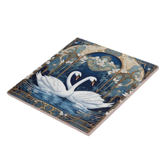 Swan Couple Art Nouveau Bird Kunst, Dichtung und M Fliese (Seite)
