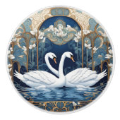 Swan Couple Art Nouveau Bird Kunst, Dichtung und M Keramikknauf (Vorderseite)