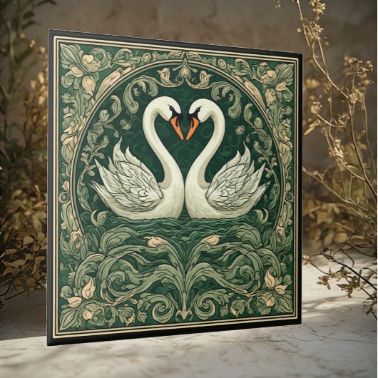 Swan Couple Art Nouveau Decorative Wall Accent Fliese