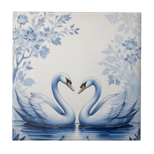 Swan Couple Delft Blue und White Swan Lake Bird Fliese