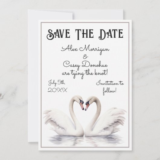 Swan Couple Save the Date Einladung (Vorderseite)