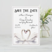 Swan Couple Save the Date Einladung (Stehend Vorderseite)