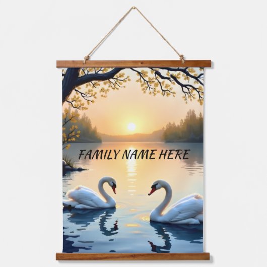 Swan Couple Tapestry Wandteppich Mit Holzrahmen (Vorderseite)