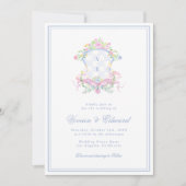 Swan Crest Monogram Coastal Blue Wedding Einladung (Vorderseite)