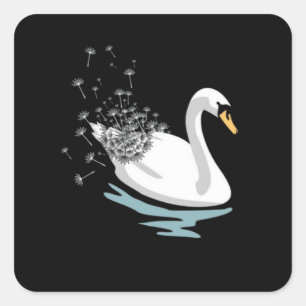Swan Dandelion T - Shirt Quadratischer Aufkleber