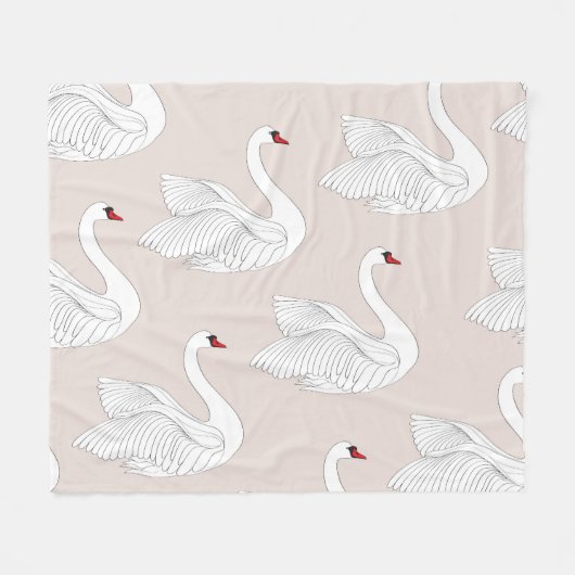 Swan Elegance: Zierweiße Muster. Fleecedecke (Vorderseite (Horizontal))