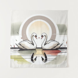 Swan Embrace in Dusk Wandteppich