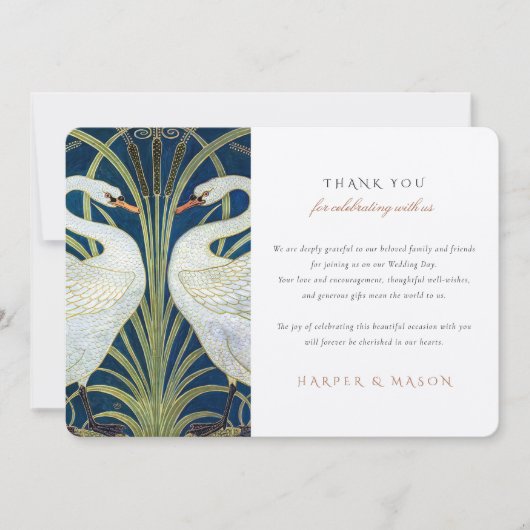 Swan Embrace Wedding Dankeschön Card Einladung (Vorderseite)
