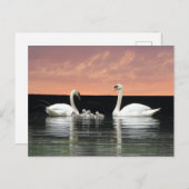 Swan Familie in Harbour Sky Cust. BG DIY Postcard Postkarte (Vorne/Hinten)