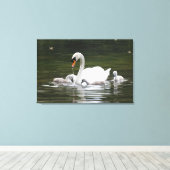 Swan Family Gift Wrap – Serene Water Scene with Mo Leinwanddruck (Insitu (Holzboden))