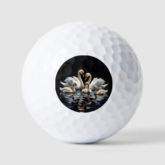 Swan Family on Black Lake Artwork Golfball (Vorderseite)