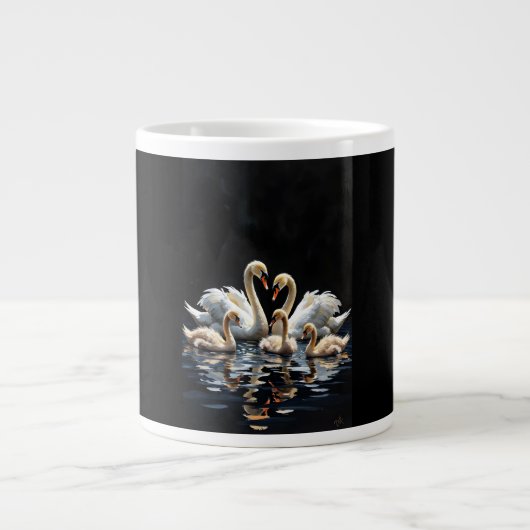 Swan Family on Black Lake Artwork Jumbo-Tasse (Vorderseite)