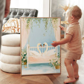 Swan Family Wall Art Print, Romantisches Kinderzim Poster