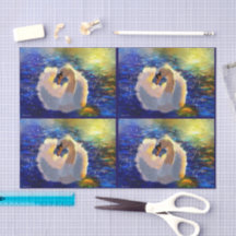 Swan Floating on Sunlit Water Blue White Decoupage