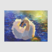 Swan Floating on Sunlit Water Blue White Decoupage Seidenpapier (Vorderseite)