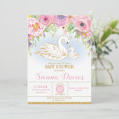 Swan Floral Baby Dusche Einladung Mädchen (Stehend Vorderseite)