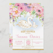 Swan Floral Baby Dusche Einladung Mädchen (Vorne/Hinten)