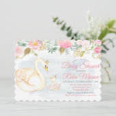 Swan Floral Baby Shower Einladung (Stehend Vorderseite)