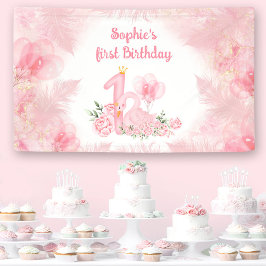 Swan Floral Feather Pink White Girl 1. Geburtstag Banner