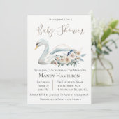 Swan Floral Neutral Baby Shower Einladung (Stehend Vorderseite)