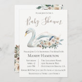 Swan Floral Neutral Baby Shower Einladung (Vorne/Hinten)