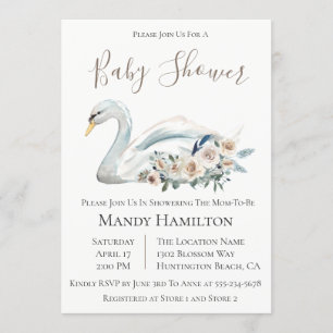 Swan Floral Neutral Baby Shower Einladung