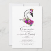 Swan Floral Quinceanera Einladung (Vorderseite)