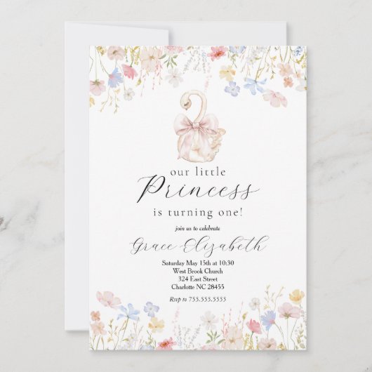 Swan Geburtstagseinladung, Swan Princess Birthday Einladung (Vorderseite)