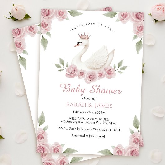 Swan Girl Baby Shower Einladung