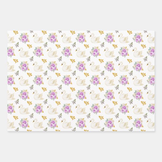 Swan Green, Pink, Lila und Gold Floral Rose Geschenkpapier Set (Vorderseite 3)