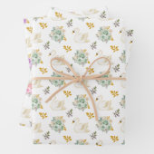 Swan Green, Pink, Lila und Gold Floral Rose Geschenkpapier Set (Beispiel)