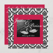 Swan Hochzeit oder Verlobung Einladungen Damask Re (Vorne/Hinten)