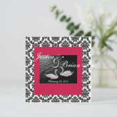 Swan Hochzeit oder Verlobung Einladungen Damask Re (Stehend Vorderseite)