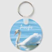 Swan in Blue Water Personalisiert Name Schlüsselan Schlüsselanhänger (Rückseite)