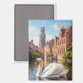 Swan in Bruges Belgium Travel Souvenir Magnet (Vorderseite/Rückseite)