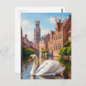 Swan in Brügge Belgium Reisen Souvenir Postkarte (Vorne/Hinten)