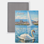 Swan in Geneva Switzerland Travel  Magnet (Vorderseite/Rückseite)