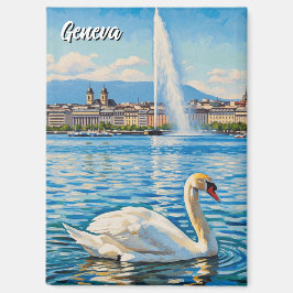 Swan in Geneva Switzerland Travel  Magnet