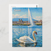 Swan in Genf Schweiz Reise Postkarte (Vorne/Hinten)