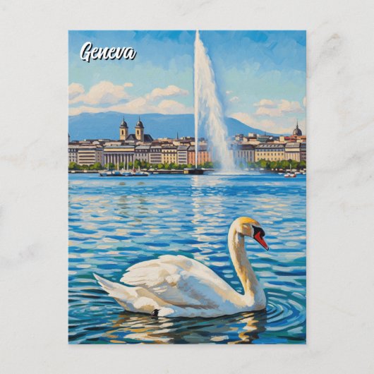 Swan in Genf Schweiz Reise Postkarte (Vorderseite)