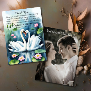 Swan in Liebe Wasserfarbe Lotus Teich Hochzeit Dankeskarte