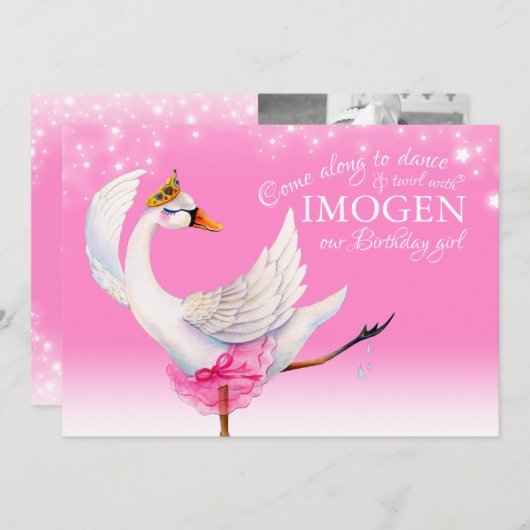 Swan Lake Ballett ersten Geburtstag rosa Einladung (Vorne/Hinten)