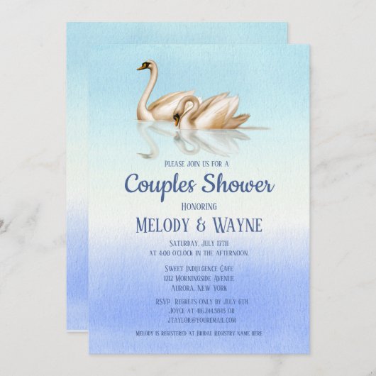 Swan Liebe Elegance Couples Dusche Einladung (Vorne/Hinten)