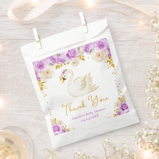 Swan Lila Gold Rose Kinderdusche Vielen Dank Geschenktütchen (Ausgeschnitten)