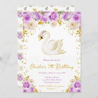 Swan Lila und Gold Rose Geburtstagsparty Einladung