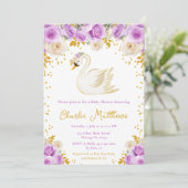 Swan Lila und Gold Rose Kinderdusche Einladung (Stehend Vorderseite)