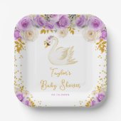 Swan Lila und Gold Rose Kinderdusche Pappteller (Vorderseite)