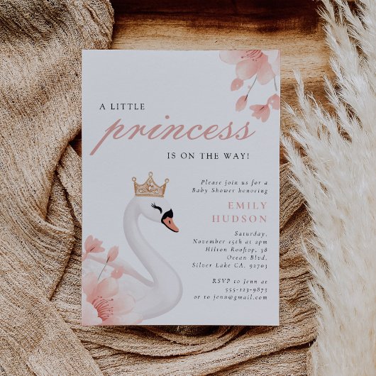 Swan Little Princess Baby Shower Einladung